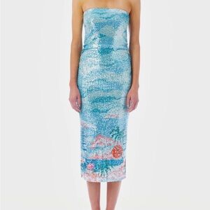 Le superbe- OCEAN FRONT WALK TUBE DRESS Elegant Blue Sequin Strapless Dress